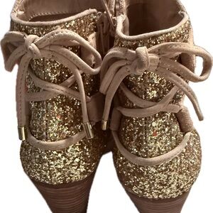 Sparkling Gold Lace-Up Ankle Booties